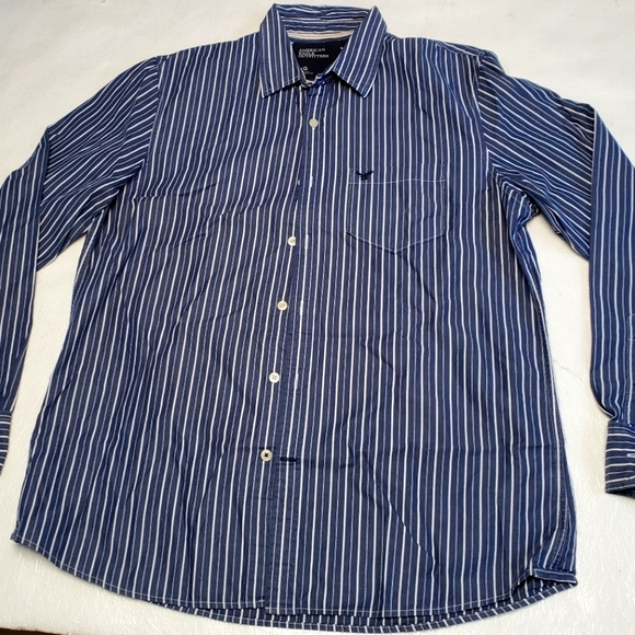 American Eagle, Large, Blue Pinstripe Long Sleeve - Picture 1 of 9